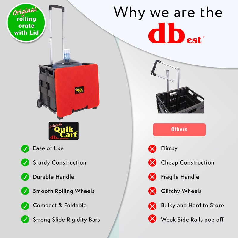 dbest products عربة ديسبست كويك كارت القابلة للطي على عجلات للمعلمين سلة حمل بسعة 80 رطل، مصنوعة من بلاستيك قوي وتستخدم ككرسي، قياسي، أحمر - Image 5